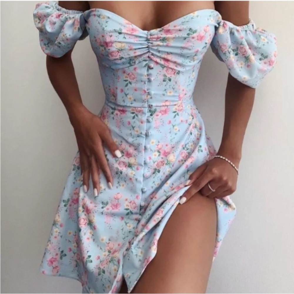 House of CB ‘Aria’ Blue Floral Mini Sun Dress NWOT